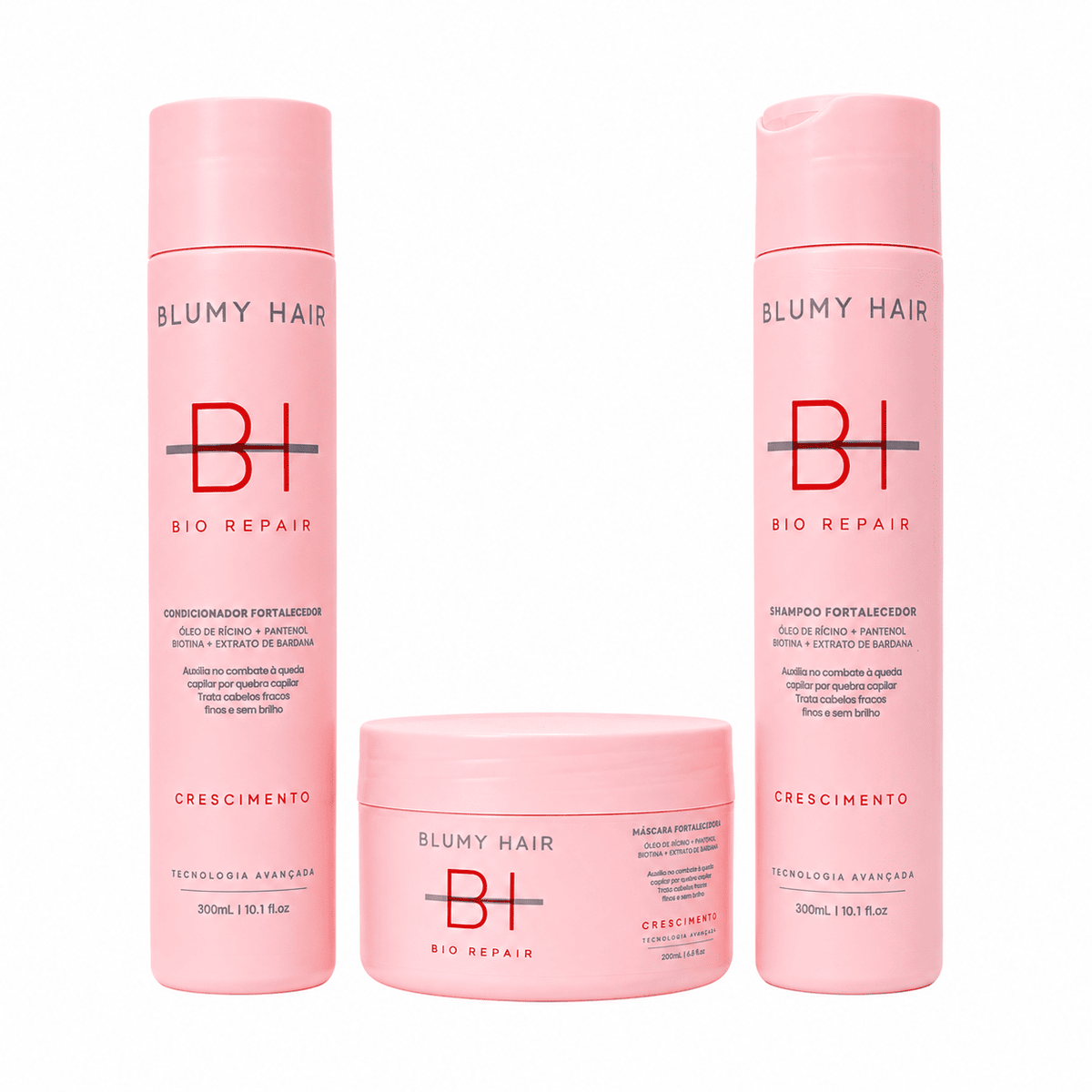 Kit Trio Blumy Hair Bio Repair: shampoo, condicionador e máscara fortalecedores