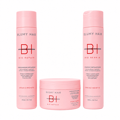 Kit Trio Blumy Hair Bio Repair: shampoo, condicionador e máscara fortalecedores